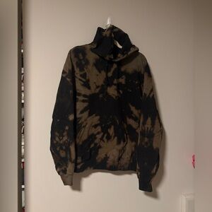 Champion Black and Brown Tie-Dye Hoodie Upcycled Large